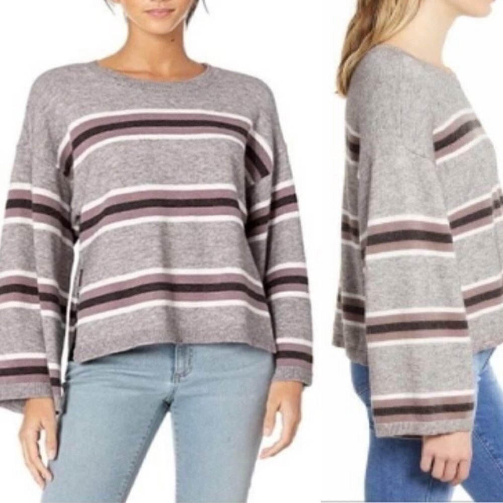 Cupcakes & Cashmere Women's NWOT Gray Wide Sleeve Stripe Amour Sweater Large